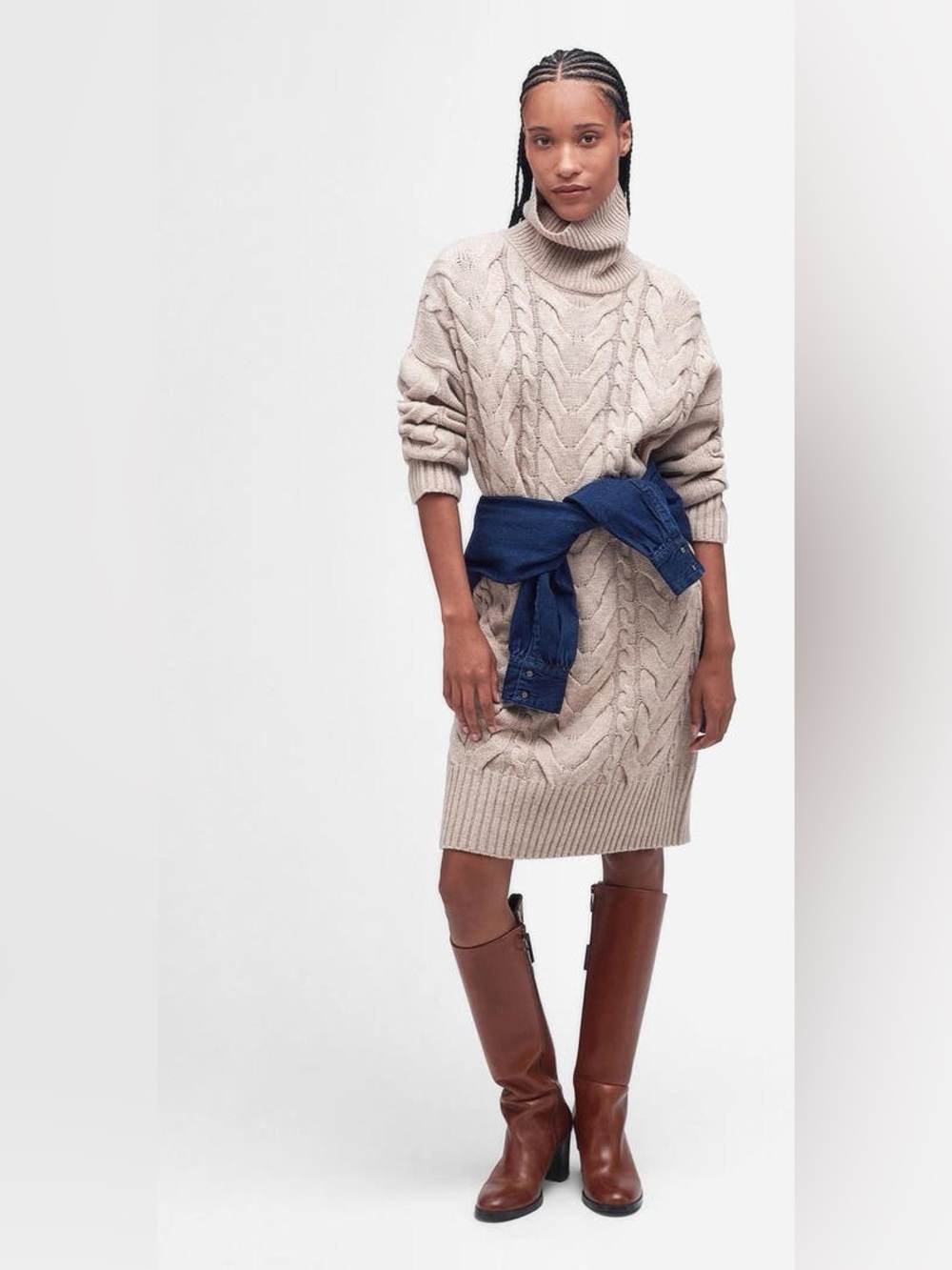 BARBOUR Woodlane Cable Knit Dress in Nougat Tan Size 4 NWT - Picture 3 of 11